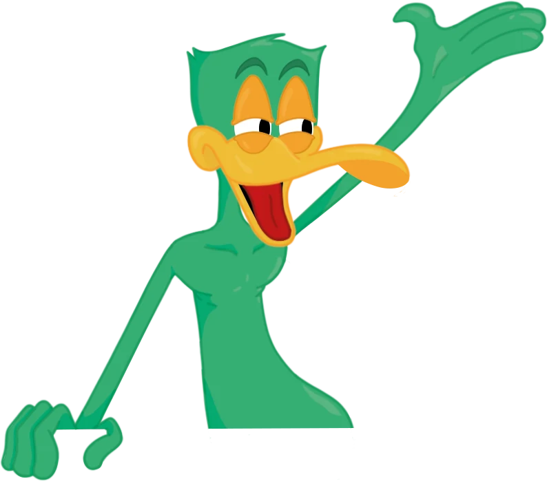 Scaul, le canard vert de High Ducks, salue de la main
